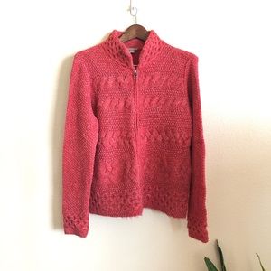 J. jill || Red Knit Full ZIP Sweater Jacket